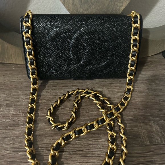 ⚜️🖤Chanel Caviar Timeless Wallet with Chain Chunky Vintage Gold Tone Crossbody - Picture 2 of 16